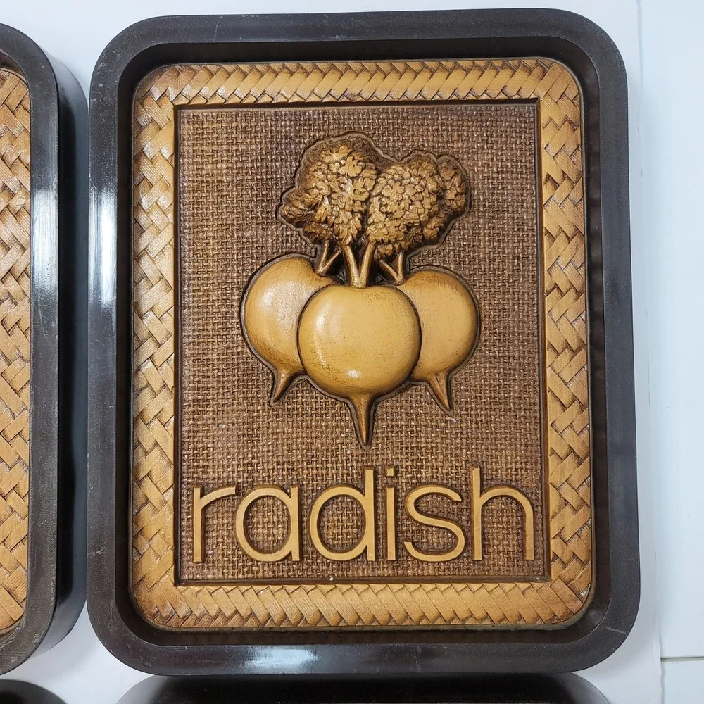 Vtg 1979 Syroco‎ Vegetable Wall Plaques 4pc Mushroom Radish Carrot Eggplant 7567